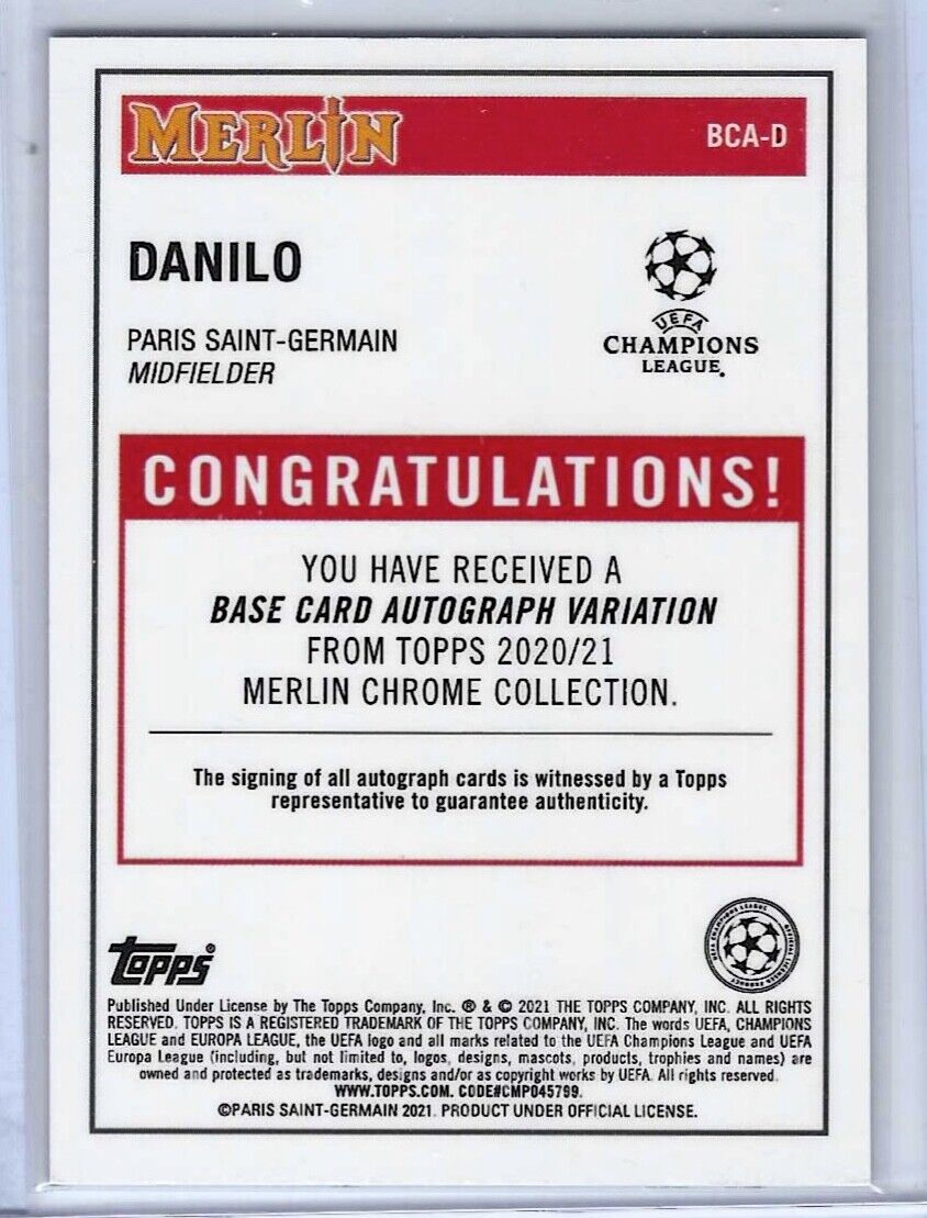 DANILO 2020-21 TOPPS MERLIN CHROME SILVER REFRACTOR AUTO #BCA-D