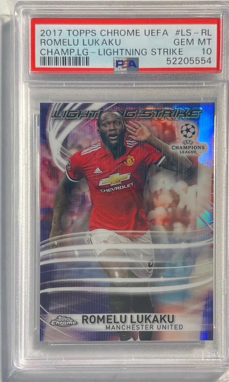 ROMELU LUKAKU 2017 TOPPS CHROME LIGHTNING STRIKE REFRACTOR PSA 10 GEM POP 13
