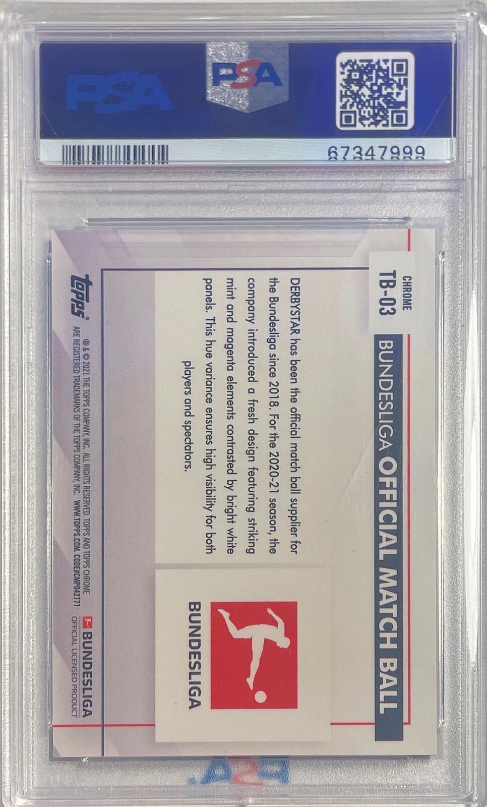 OFFICIAL MATCH BALL 2021-22 TOPPS CHROME BUNDESLIGA SP #TB03 PSA 10 GEM POP 1/1