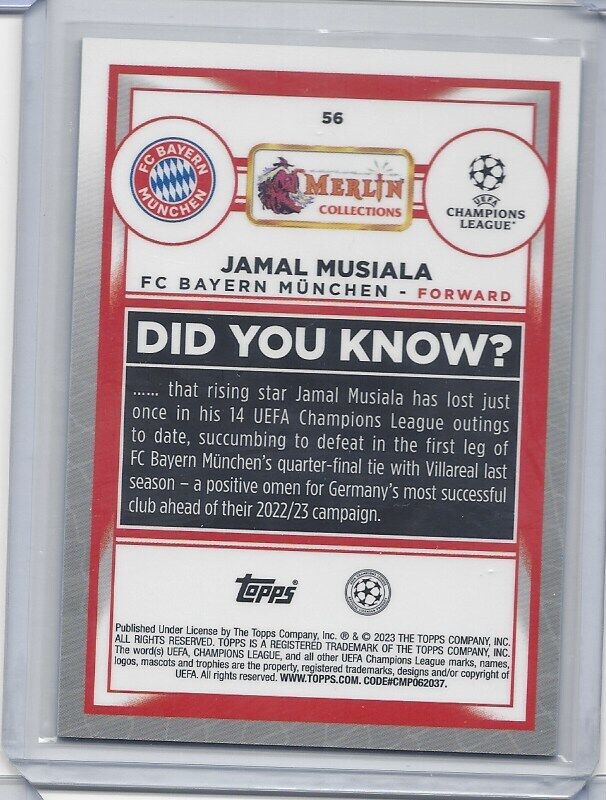 JAMAL MUSIALA 2022-23 TOPPS MERLIN CHROME AQUA REFRACTOR #D 116/199