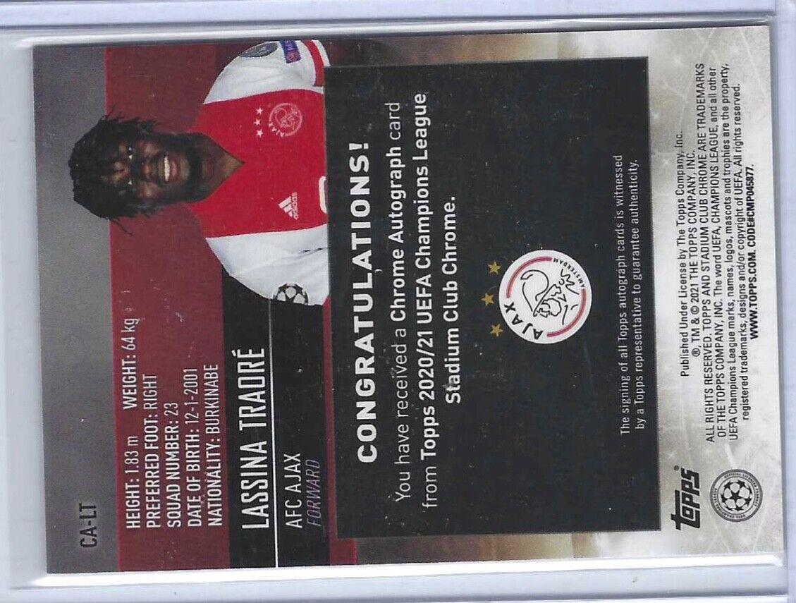 LASSINA TRAORE 2020-21 TOPPS STADIUM CLUB CHROME SILVER REFRACTOR AUTO RC #CA-LT