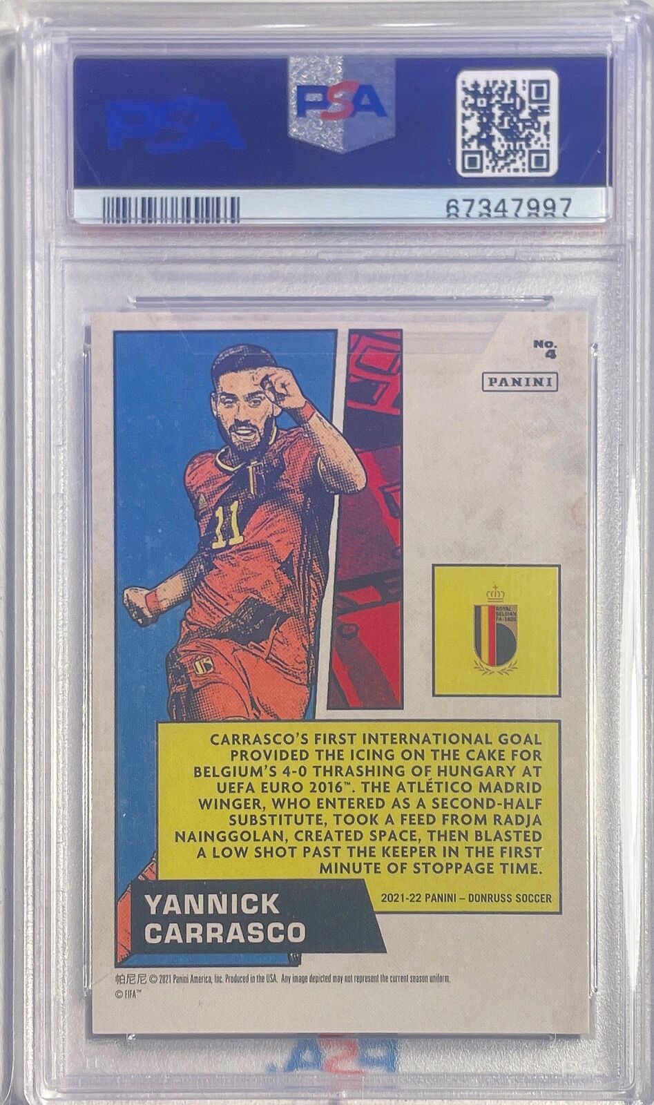 YANNICK CARRASCO 2021-22 DONRUSS ROAD TO QATAR NET MARVELS #4 PSA 10 GEM POP 1/1