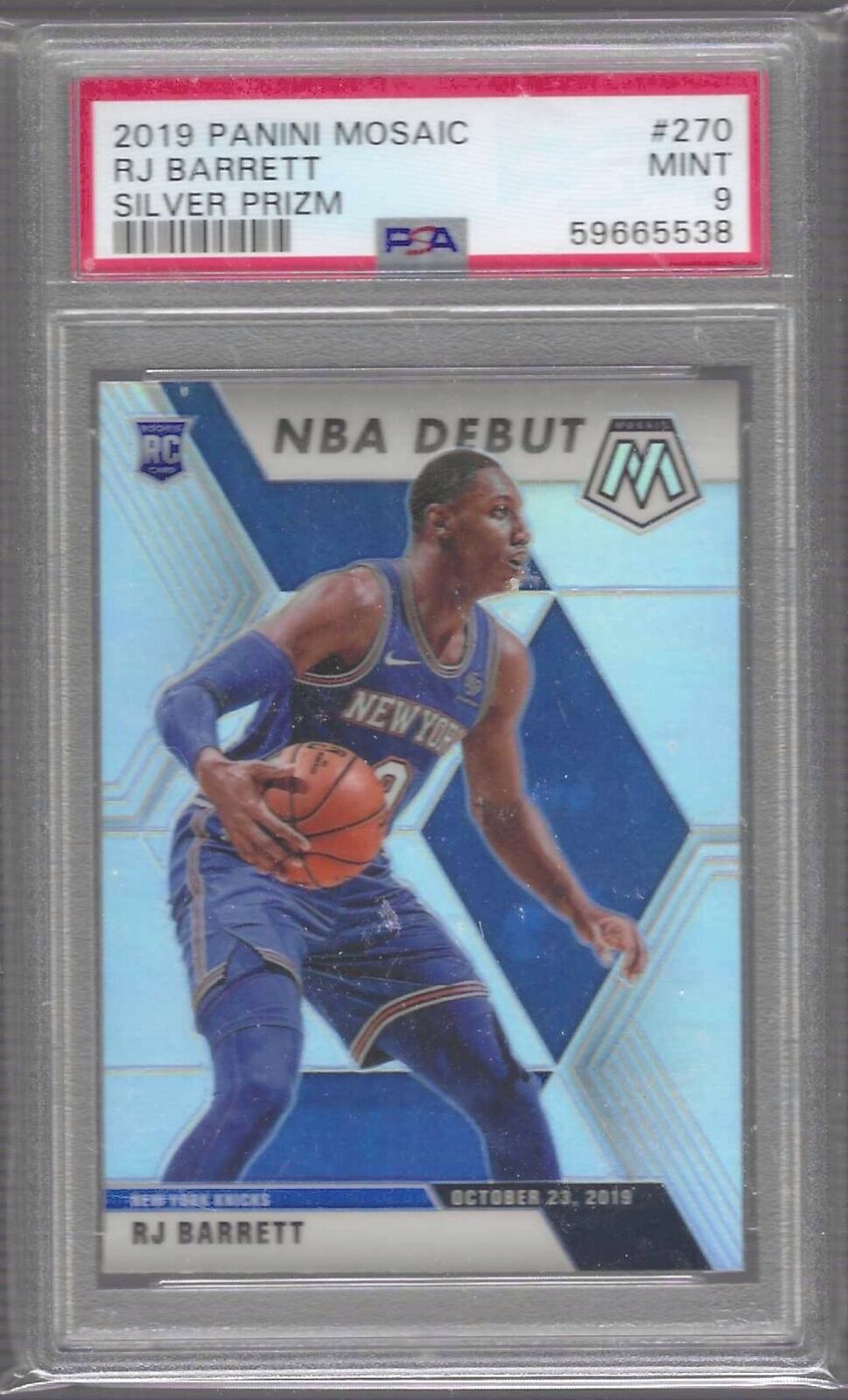 RJ BARRETT 2019 PANINI MOSAIC NBA DEBUT SILVER PRIZM RC PSA 9 MINT