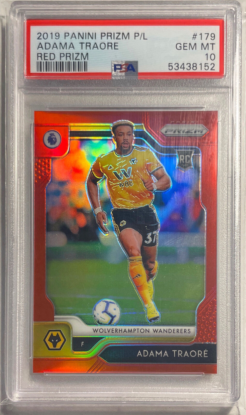 ADAMA TRAORE 2019 PANINI PRIZM P/L RED PRIZM RC #D 143/149 PSA 10 GEM MINT POP 6