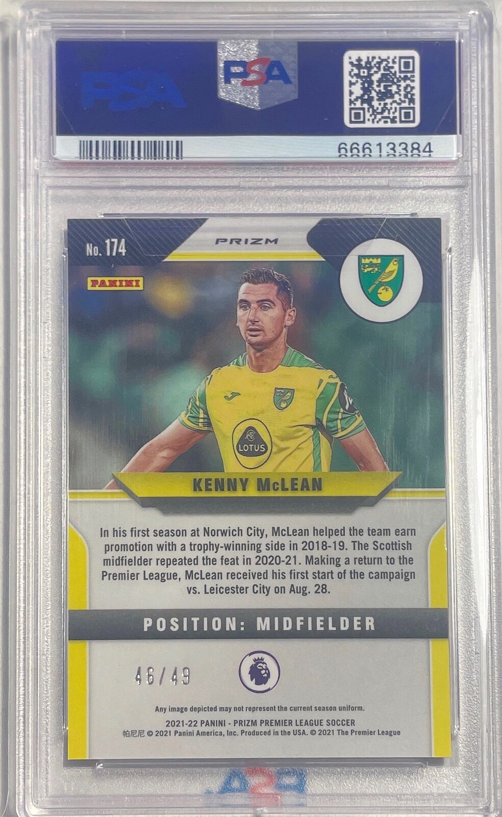 KENNY MCLEAN 2021-22 PANINI PRIZM EPL PURPLE ICE #D 46/49 PSA 10 GEM MT POP 1/1