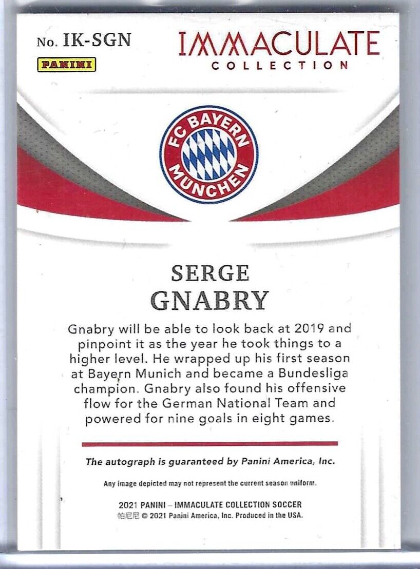 SERGE GNABRY 2020-21 PANINI IMMACULATE INK BAYERN MUNICH AUTO #D 65/99