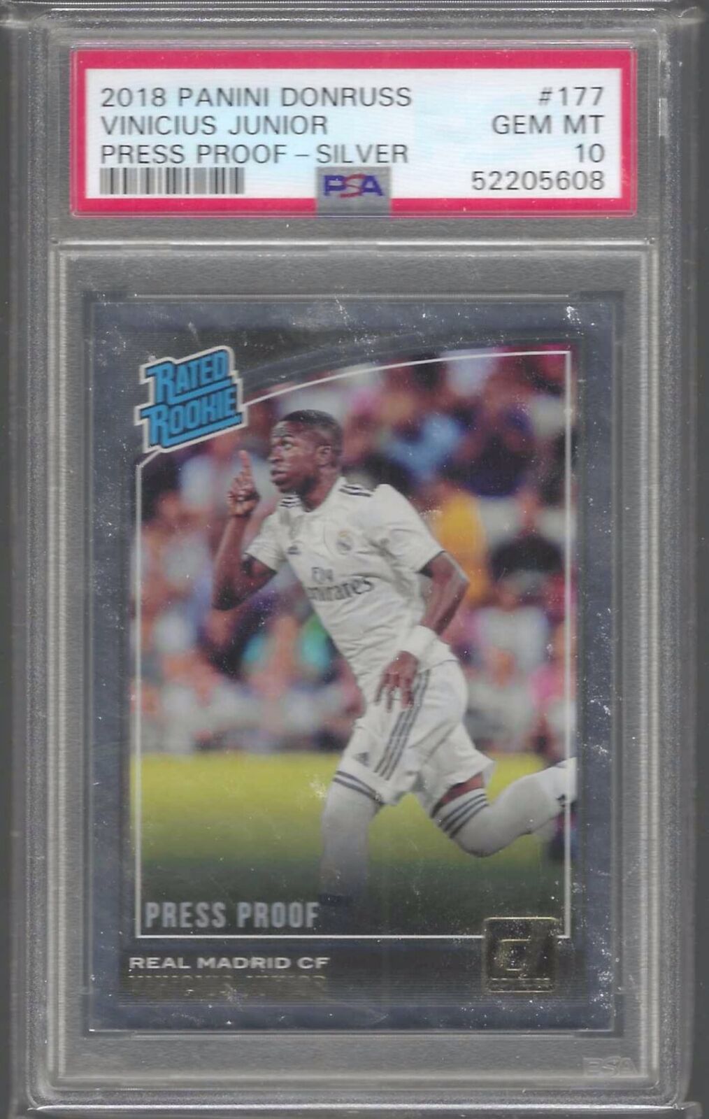 VINICIUS JUNIOR 2018-19 PANINI DONRUSS SILVER PRESS PROOF RC PSA 10 GEM MINT