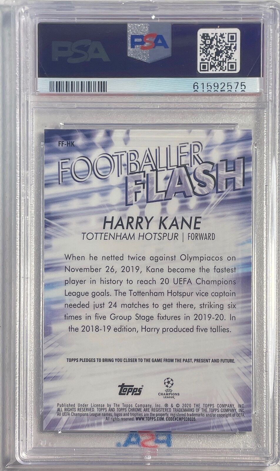 HARRY KANE 2019-20 TOPPS CHROME UCL FOOTBALLER FLASH CASE HIT SSP PSA 10 POP 18