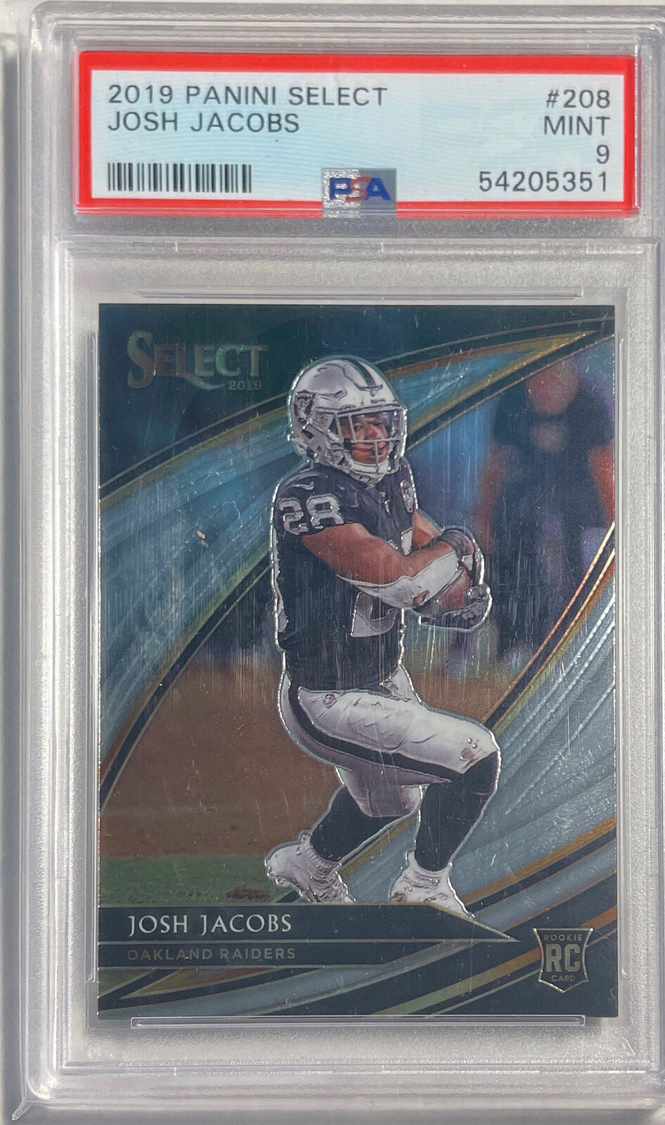 JOSH JACOBS 2019 PANINI SELECT FIELD LEVEL ROOKIE RC #208 PSA 9 MINT
