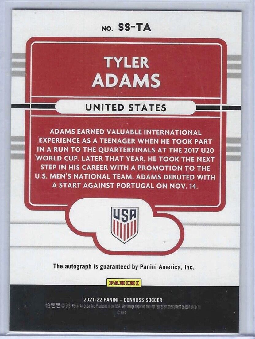 TYLER ADAMS 2021-22 DONRUSS ROAD TO QATAR USA RED SIGNATURE SERIES AUTO #D 19/25