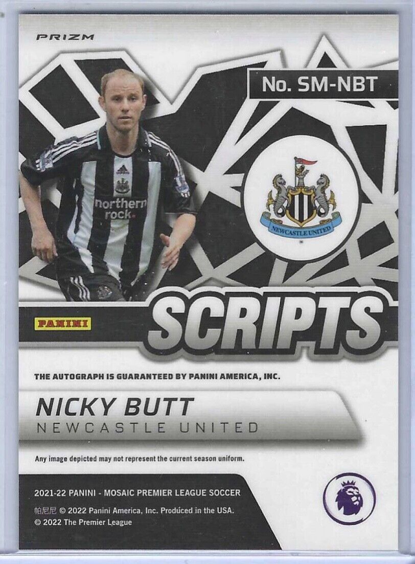 NICKY BUTT 2021-22 PANINI MOSAIC EPL SILVER MOSAIC SCRIPTS AUTO #SM-NBT