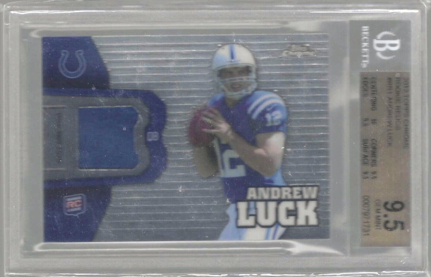 ANDREW LUCK 2012 TOPPS CHROME ROOKIE PATCH RC BGS 9.5 GEM MINT POP 12