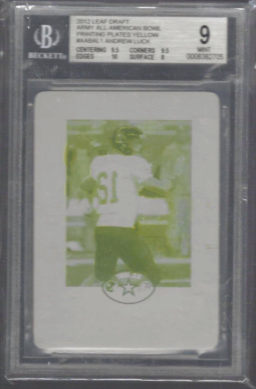 ANDREW LUCK 2012 LEAF DRAFT PRINTING PLATE YELLOW RC BGS 9 MINT POP 1/1