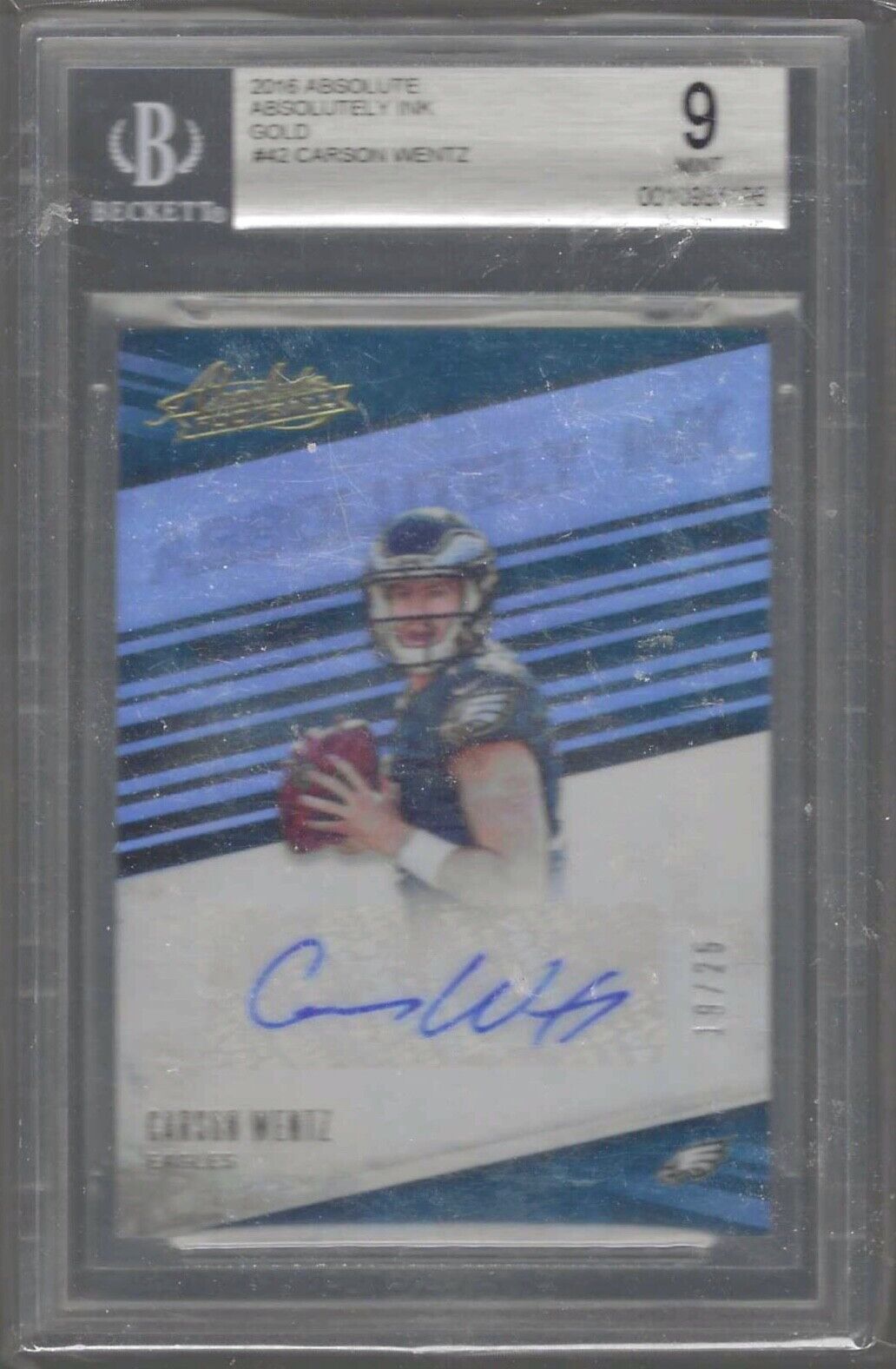 CARSON WENTZ 2016 PANINI ABSOLUTE GOLD AUTO RC /25 BGS 9 MINT 10 AU POP 4
