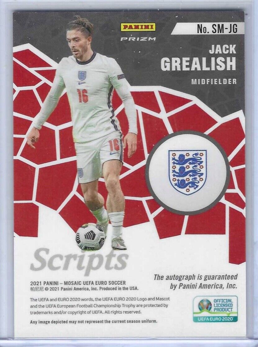 JACK GREALISH 2020-21 PANINI MOSAIC UEFA SILVER CIRCLES SCRIPTS AUTO #SM-JG