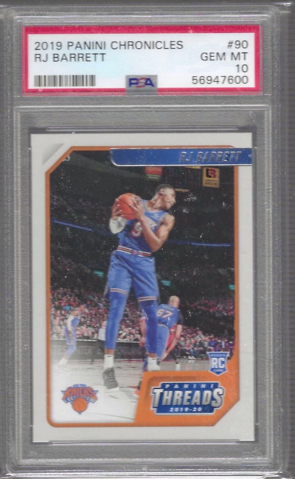 RJ BARRETT 2019 PANINI CHRONICLES THREADS RC PSA 10 GEM MINT
