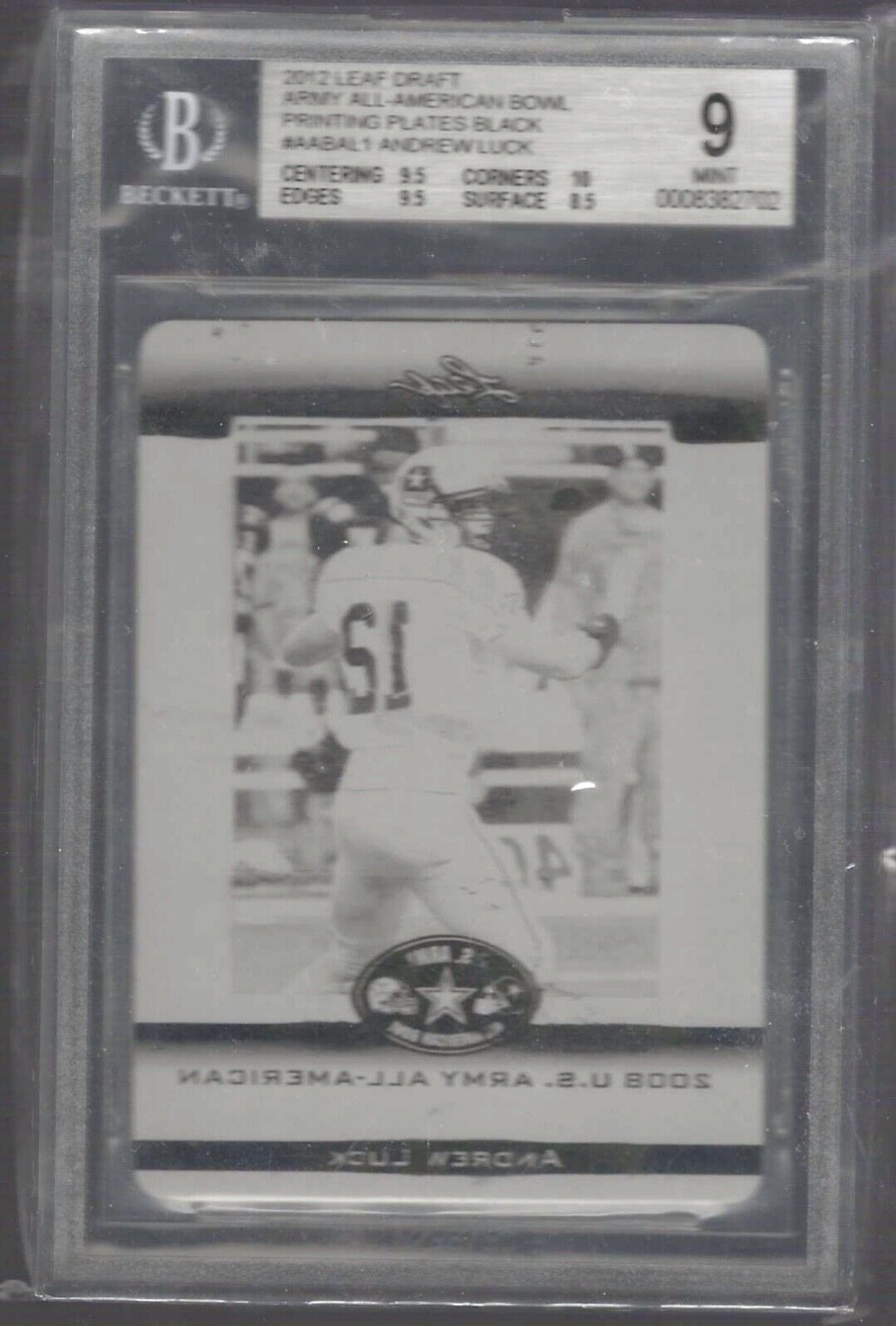 ANDREW LUCK 2012 LEAF DRAFT PRINTING PLATE BLACK RC BGS 9 MINT POP 1/1