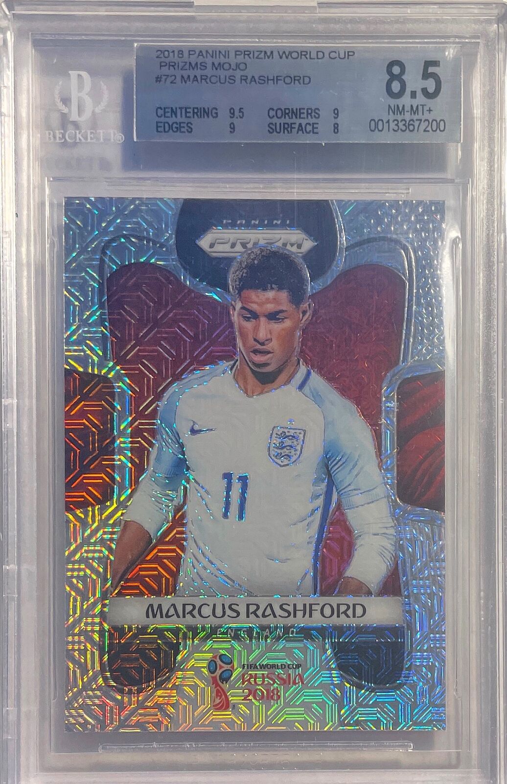 MARCUS RASHFORD 2018 PANINI PRIZM WORLD CUP MOJO PRIZM RC #72 BGS 8.5 POP 1/1