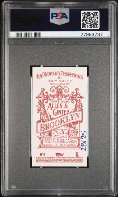 JOEY GALLO 2020 TOPPS ALLEN & GINTER MINI BROOKLYN BACK #D 23/25 PSA 10 POP 1/1