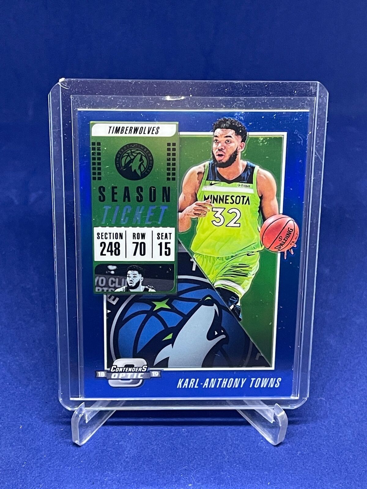 KARL-ANTHONY TOWNS 2018-19 PANINI CONTENDERS OPTIC TICKET BLUE HOLO #D 56/99