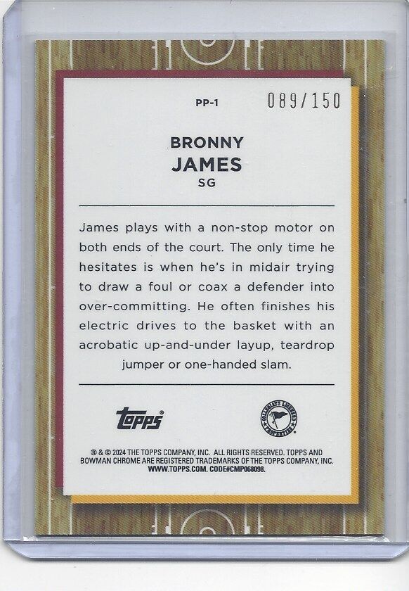 BRONNY JAMES 2023-24 BOWMAN CHROME UNIV PRODIGAL PLAYMAKERS AQUA REFRACTOR /150