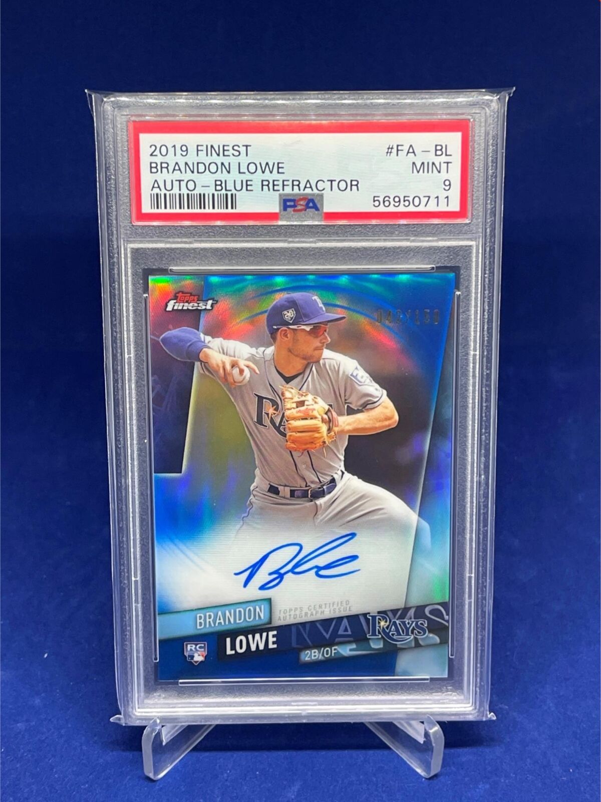 BRANDON LOWE 2019 TOPPS FINEST BLUE REFRACTOR AUTO RC #D 42/150 PSA 10 GEM MINT