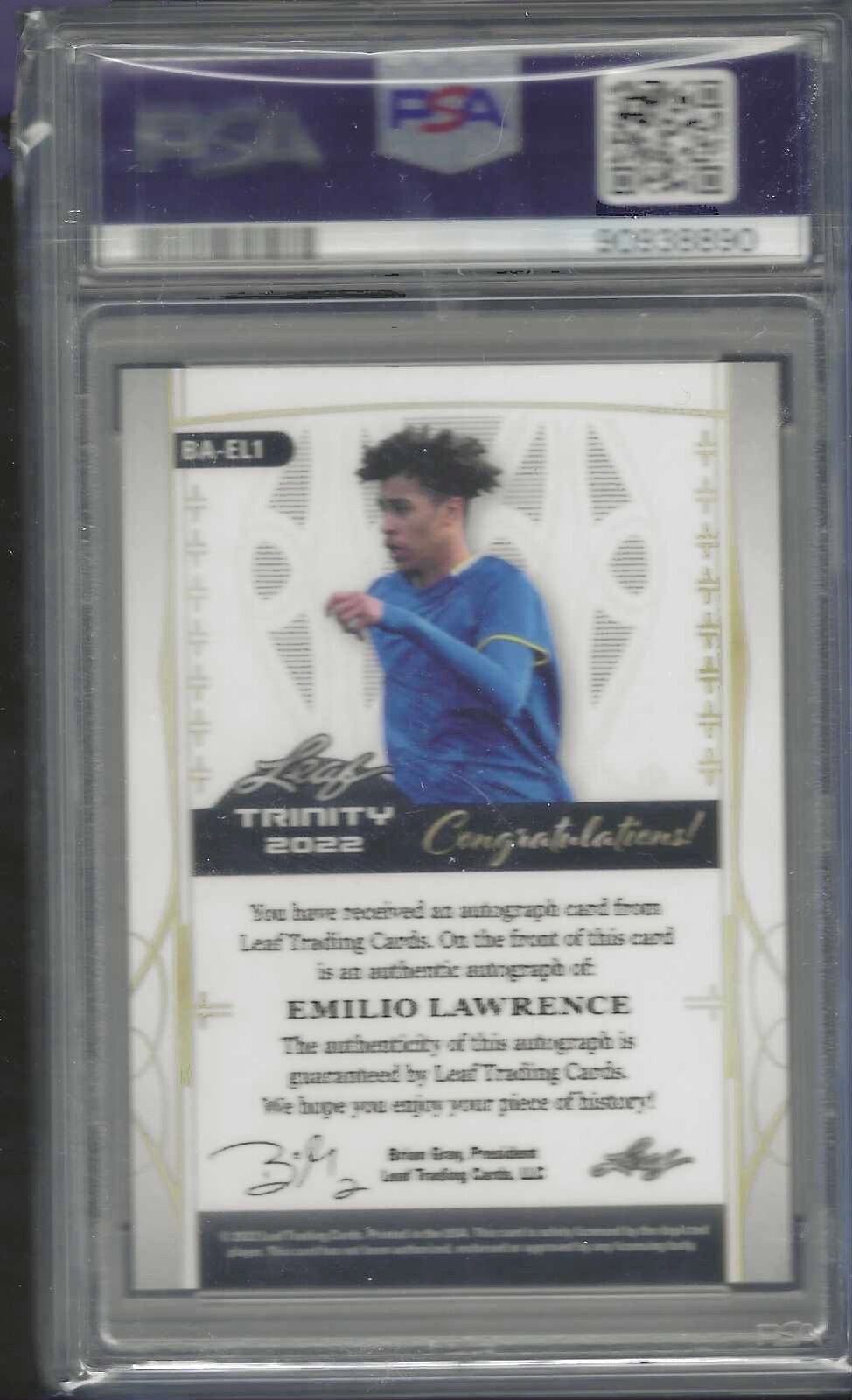 EMILIO LAWRENCE 2022 LEAF TRINITY SILVER FOIL AUTO RC /99 PSA 10 GEM POP 1/1