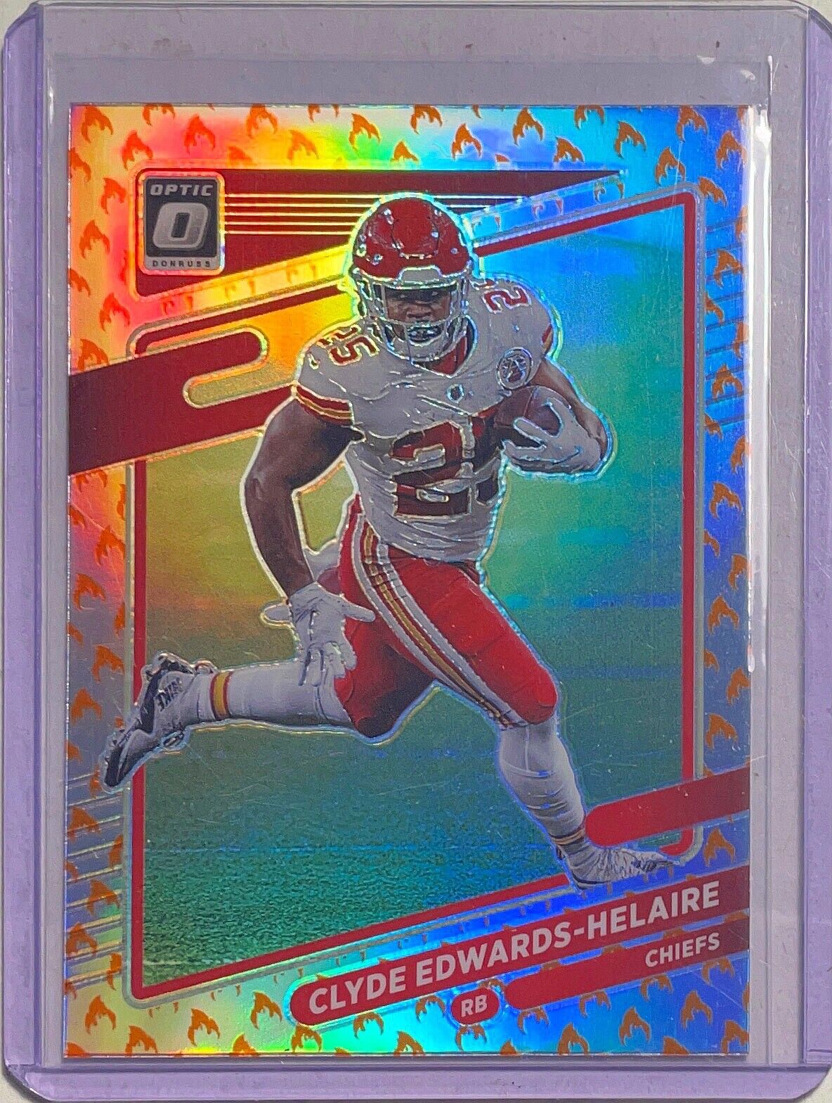 CLYDE EDWARDS-HELAIRE 2021 PANINI DONRUSS OPTIC FIRE HOLO PRIZM CASE HIT SSP #35