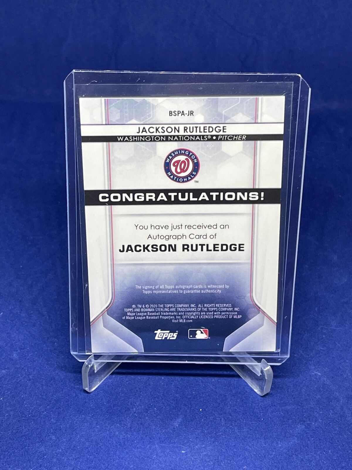 JACKSON RUTLEDGE 2020 BOWMAN STERLING ON CARD AUTO PROSPECT