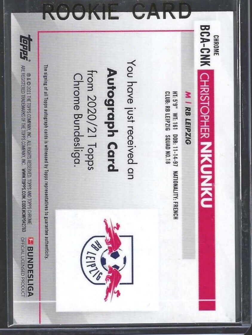 CHRISTOPHER NKUNKU 2020-21 TOPPS CHROME SILVER REFRACTOR AUTO RC #BCA-CNK
