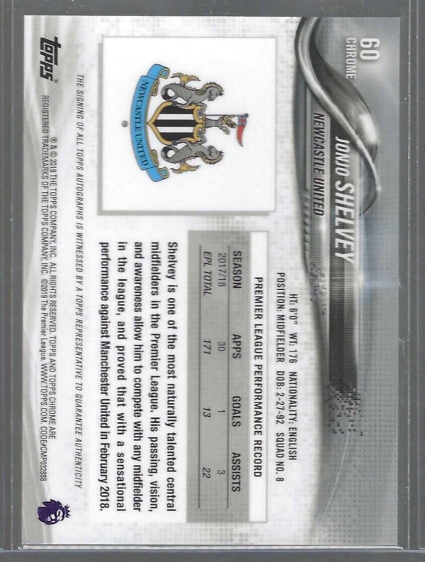 JONJO SHELVEY 2018-19 TOPPS CHROME EPL SILVER REFRACTOR AUTO #60