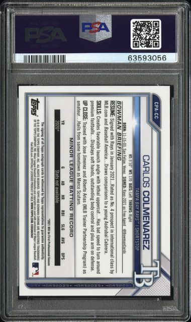 CARLOS COLMENAREZ 2021 BOWMAN CHROME 1ST ATOMIC REFRACTOR AUTO /100 PSA 9 MINT