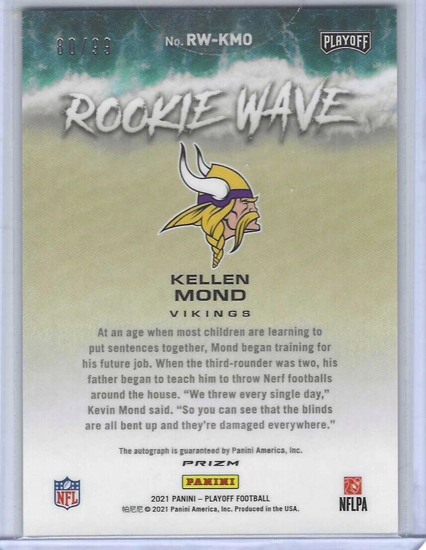KELLEN MOND 2021 PANINI PLAYOFF SILVER PRIZM ROOKIE WAVE AUTO RC #D 80/99