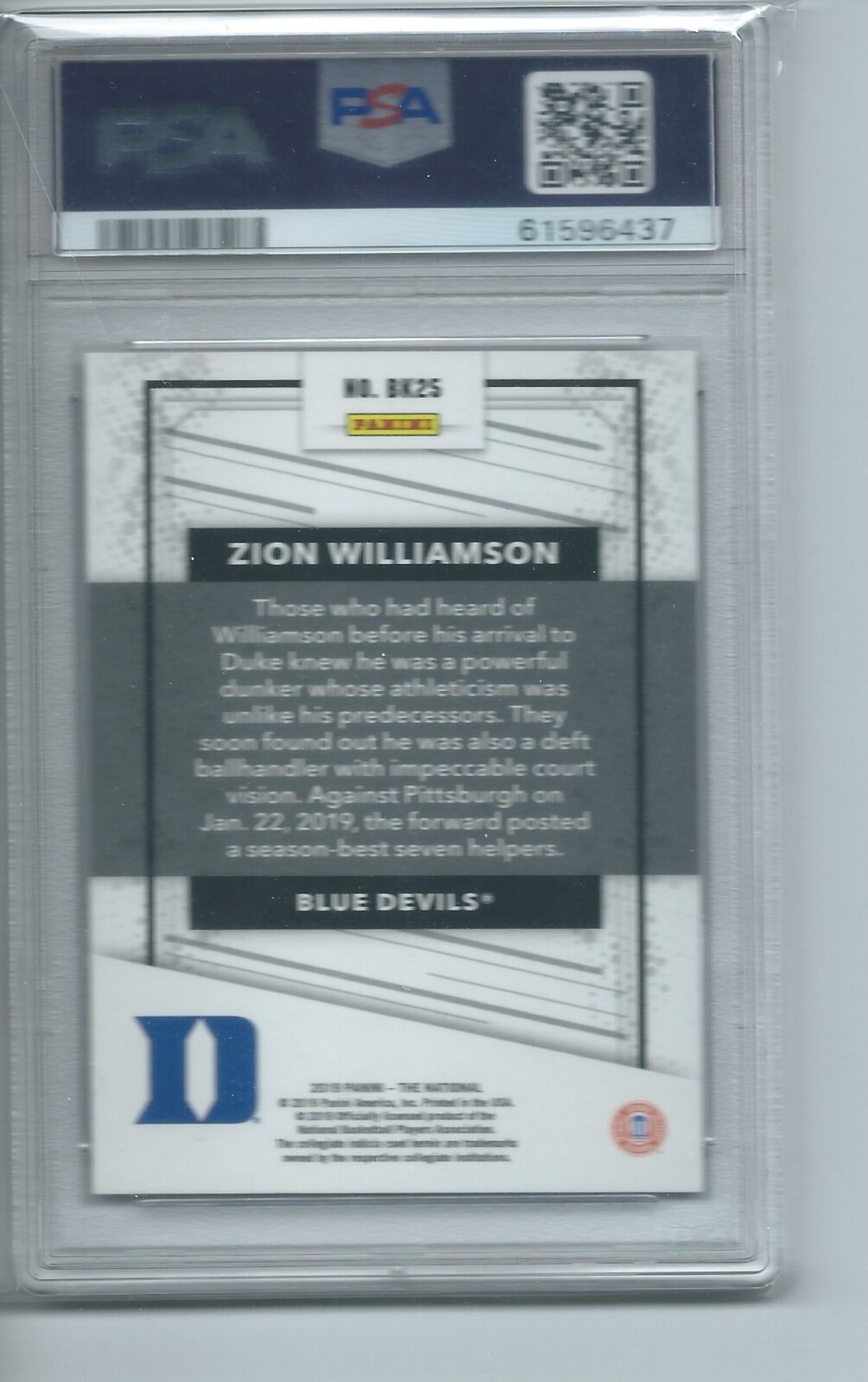 ZION WILLIAMSON 2019-20 PANINI NATIONAL CONVENTION RAINBOW SPOKES RC /50 PSA 10