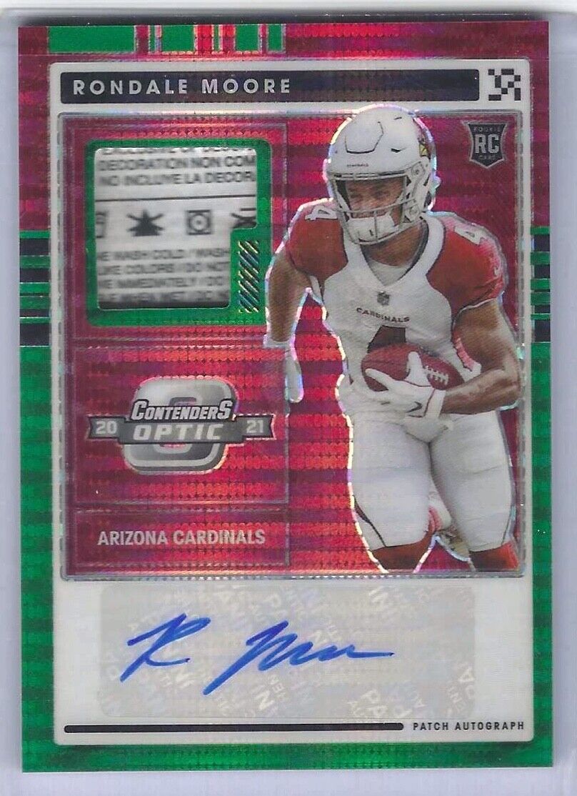 RONDALE MOORE 2021 OPTIC CONTENDERS GREEN PULSAR TAG RPA PATCH AUTO RC #D 09/15