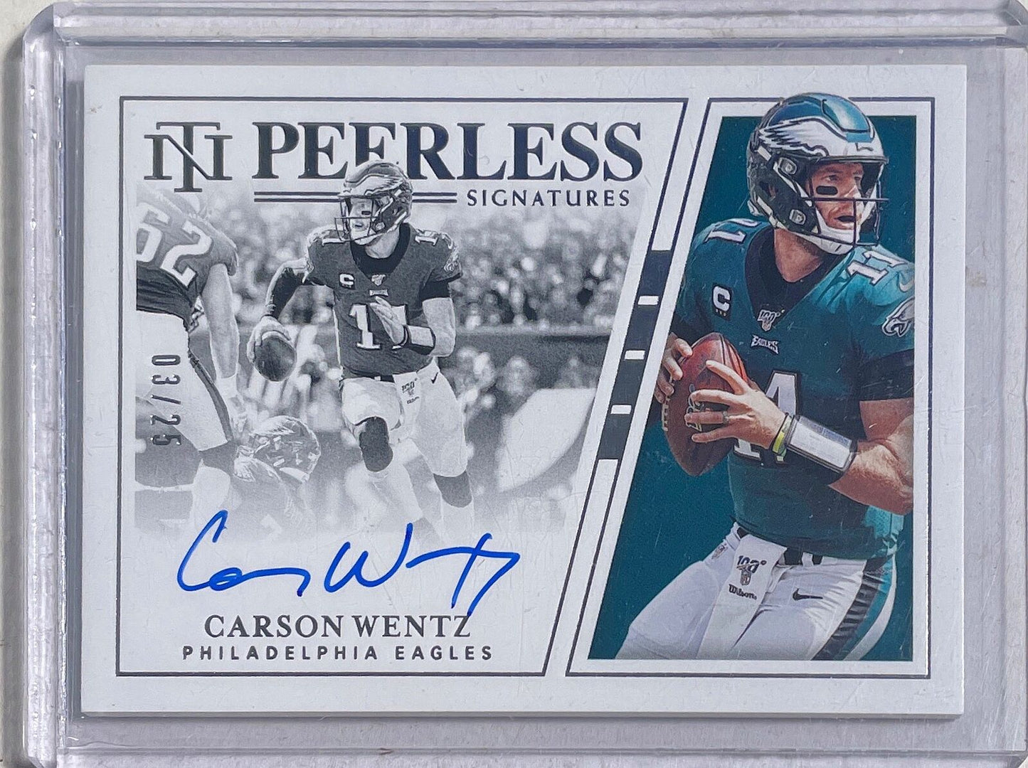 CARSON WENTZ 2019 PANINI NATIONAL TREASURES PEERLESS SIGNATURES AUTO #D 03/25