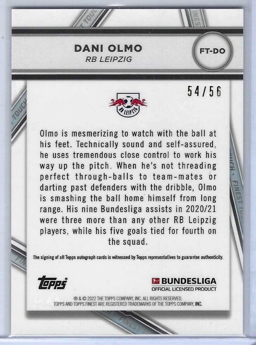 DANI OLMO 2021-22 TOPPS FINEST TOUCH BUNDESLIGA SILVER REFRACTOR AUTO #D 54/56