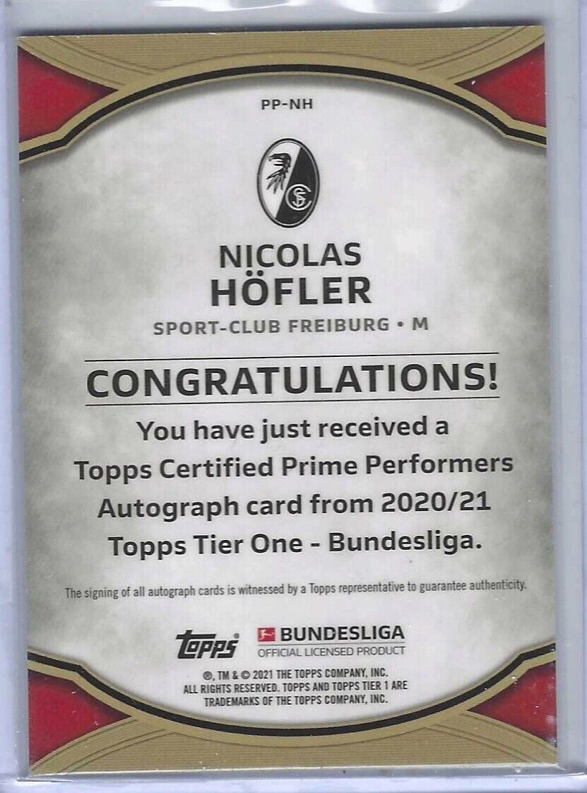 NICOLAS HOFLER 2020-21 TOPPS TIER ONE BUNDESLIGA SILVER FOIL AUTO #D 116/125