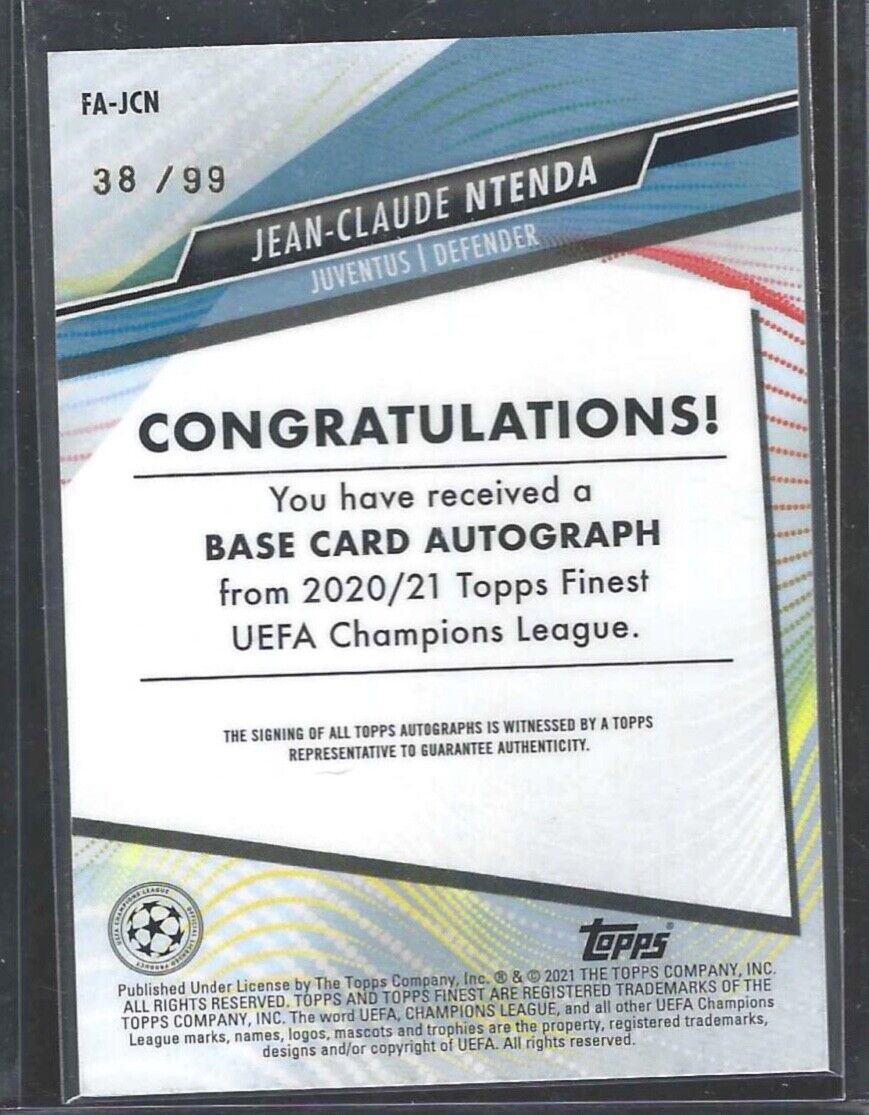 JEAN-CLAUDE NTENDA 2020-21 TOPPS FINEST GREEN REFRACTOR ROOKIE AUTO RC #D 38/99