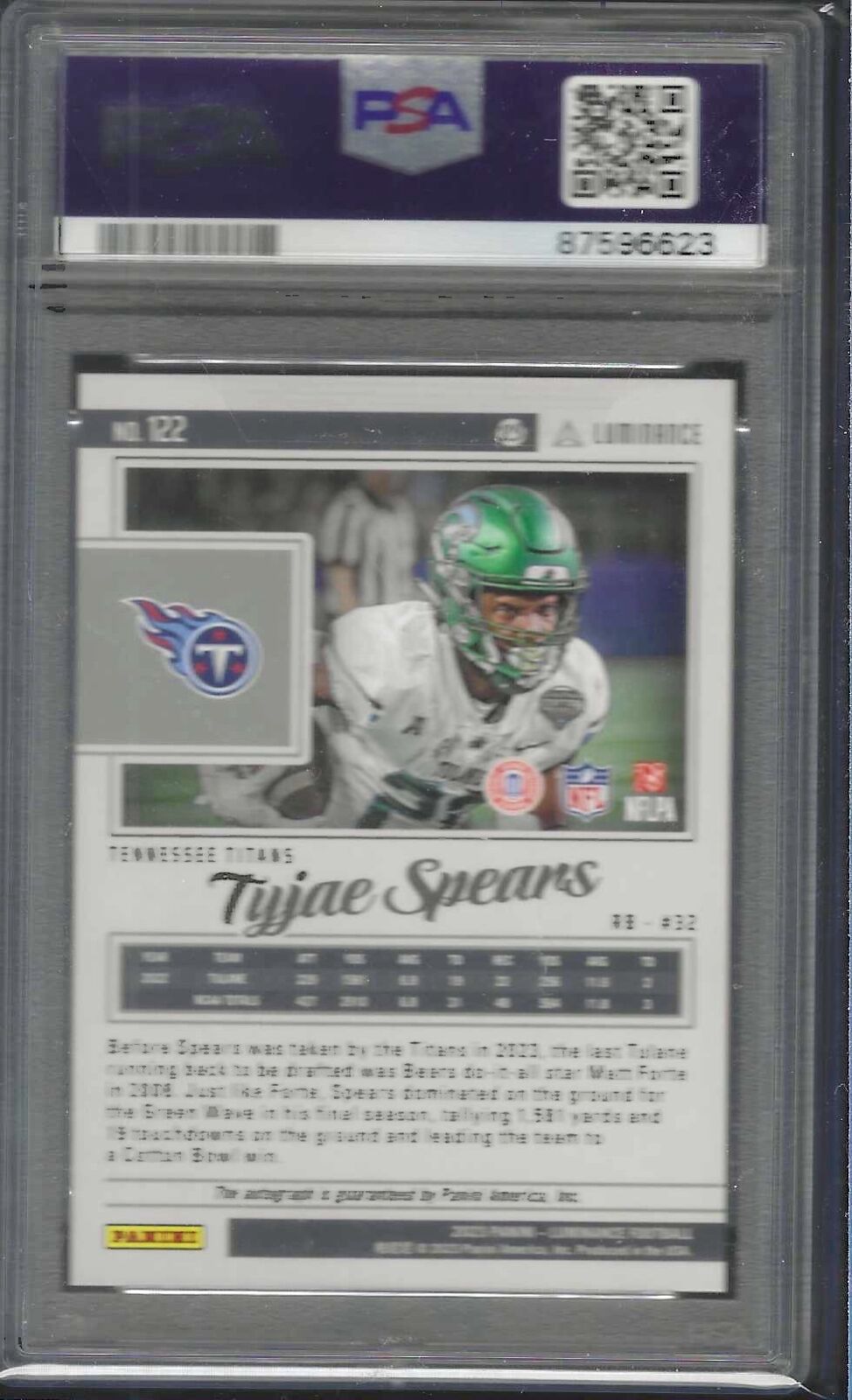 TYJAE SPEARS 2023 PANINI LUMINANCE BLUE ROOKIE AUTO RC /50 PSA 10 GEM MINT POP 2