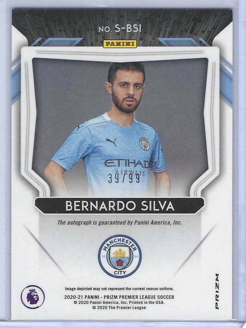 BERNARDO SILVA 2020-21 PANINI PRIZM EPL PURPLE PRIZM AUTO #D 39/99