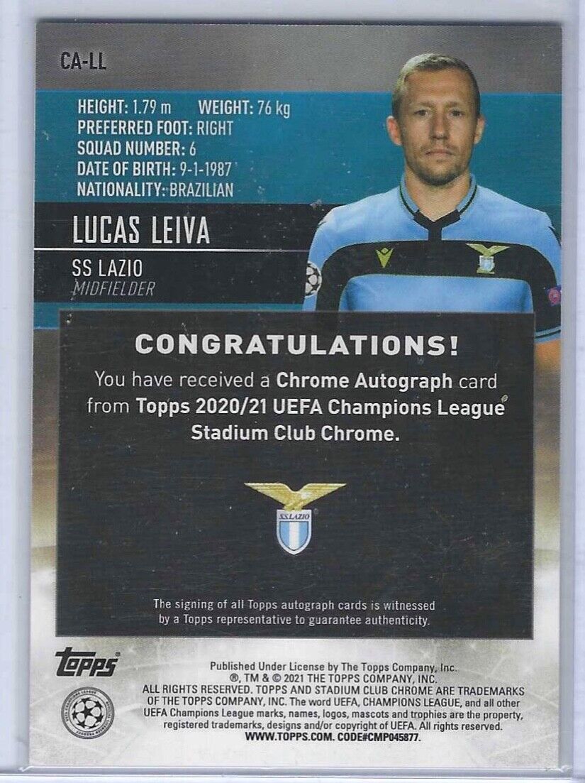 LUCAS LEIVA 2020-21 TOPPS STADIUM CLUB CHROME SILVER REFRACTOR AUTO #CA-LL