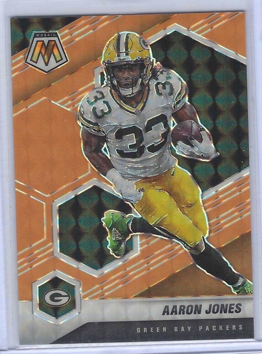 AARON JONES 2021 PANINI MOSAIC ORANGE FLOURESCENT PRIZM #D 20/25