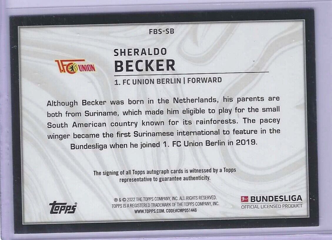SHERALDO BECKER 2021-22 TOPPS BUNDESLIGA FOREIGN SENSATIONS AUTO #FBS-SB