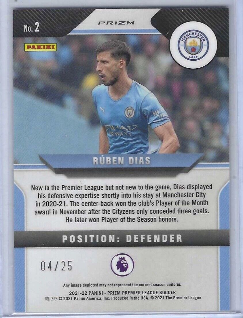 RUBEN DIAS 2021-22 PANINI PRIZM EPL ORANGE PRIZM #D 04/25