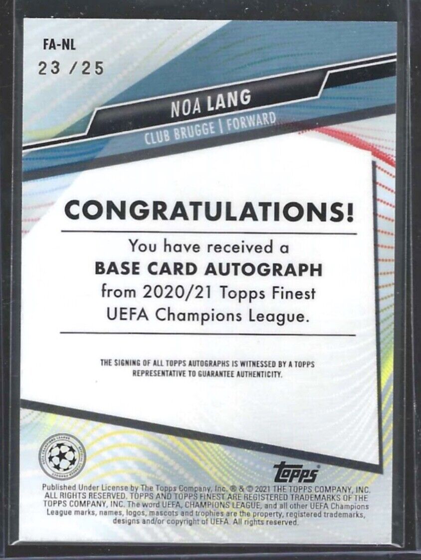 NOA LANG 2020-21 TOPPS FINEST UCL ORANGE WAVE REFRACTOR AUTO RC #D 23/25
