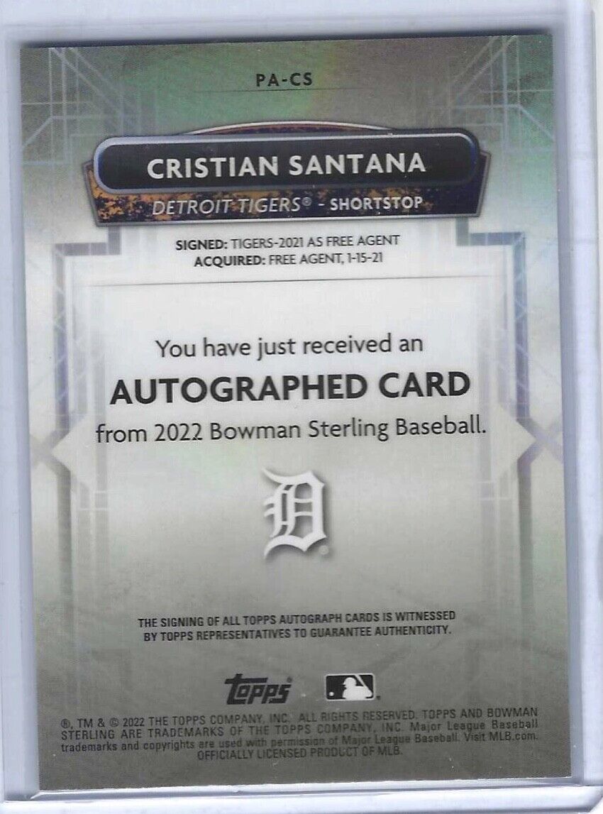 CRISTIAN SANTANA 2022 BOWMAN STERLING PROSPECT ON CARD AUTO #PA-CS