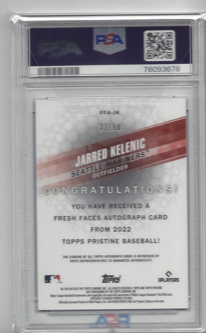 JARRED KELENIC 2022 PRISTINE FRESH FACES GOLD REFRACTOR AUTO /50 PSA 10 POP 1/1