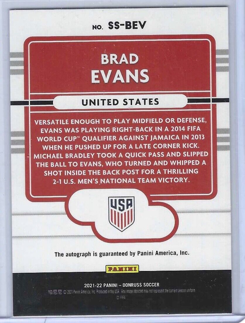 BRAD EVANS 2021-22 DONRUSS ROAD TO QATAR USA RED SIGNATURE SERIES AUTO #D 09/10
