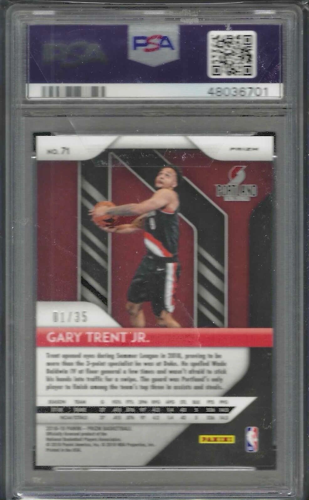 GARY TRENT JR 2018 PANINI PRIZM PURPLE PULSAR PRIZM ROOKIE RC /35 PSA 9 POP 9